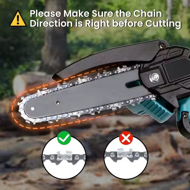 Mini fierastrau electric / mini drujba cu lant pe acumulator AT PERFORMANCE®, 21 V, putere 550 W, lungime lama 6 inch, 2X Lanturi, 2X Baterii